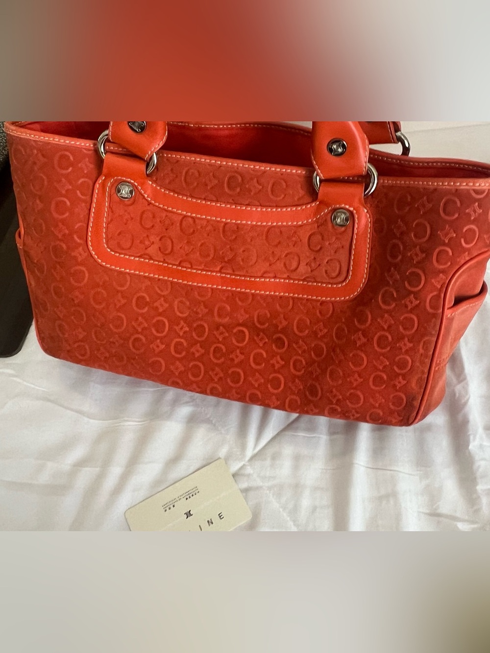 Celine  Orange boogie  Suede Signature Tote with Embossed C Pattern